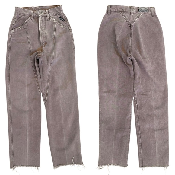Vintage Rockie Taupe Brown Western Bareback Straight Leg Raw Hem Jean 22.5 Waist - Picture 1 of 14